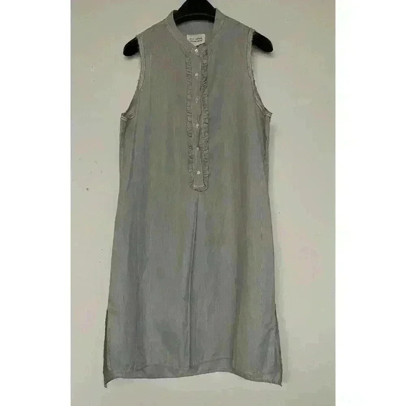 NILI LOTAN Striped Ruffle Front Sleeveless Dress White Gray Size Small - Picture 1 of 4